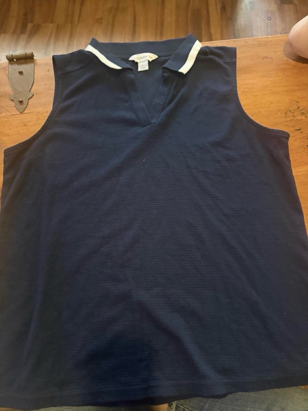 Liz Claiborne Navy Sleeveless Polo Tank with White-Trim Collar